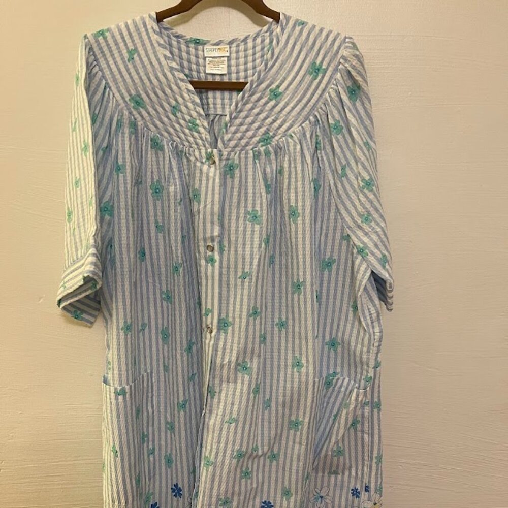 Simply Basic Women's Grandmacore Short Sleeve Housecoat‎ Robe Snap Pockets 3X